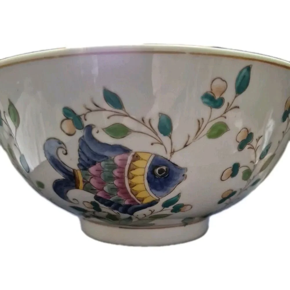Lrg Decorative Fish Bowl Pottery Hand Painted Nautical Beach Condo Airbnb 10
